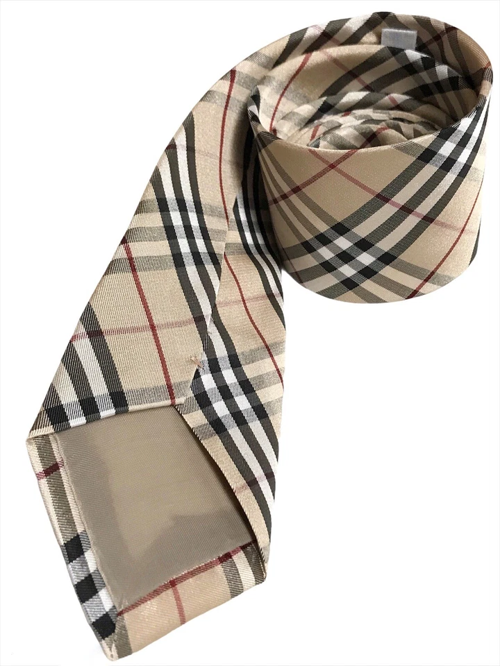 Corbata de vestir para hombre Nova Check estampado a cuadros beige caqui camel vintage poliéster Foto 3 de 4