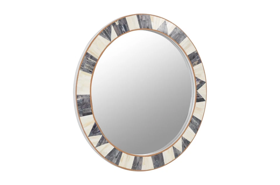 Espejo redondo con incrustación de hueso hecho a mano 26" o 34" Foto 3 de 4