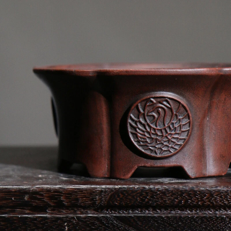 Purple Sand Round Circle Bonsai Pot Vase Tradition Chinese Carved  Decoration - Image 2 of 4