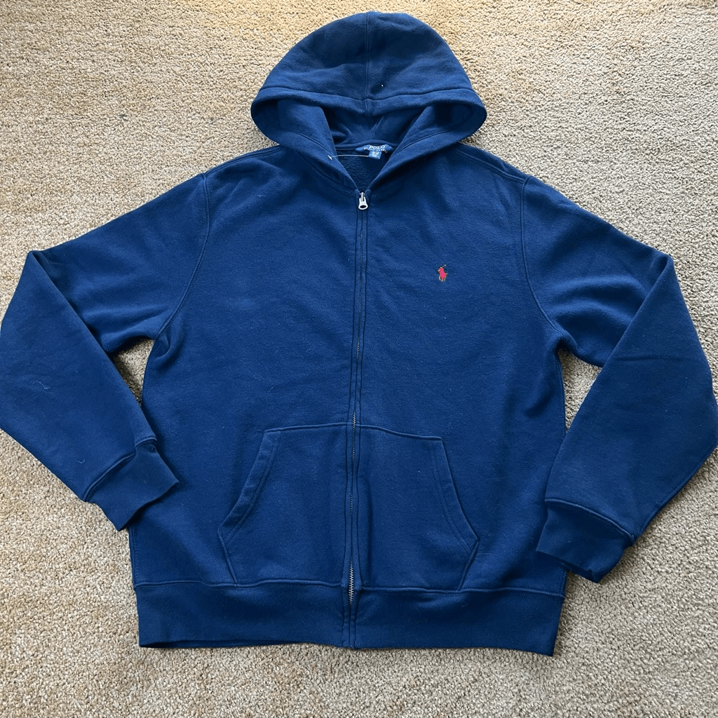 Felpa Polo Ralph Lauren uomo blu rossa logo pony full zip con cappuccio taglia XL