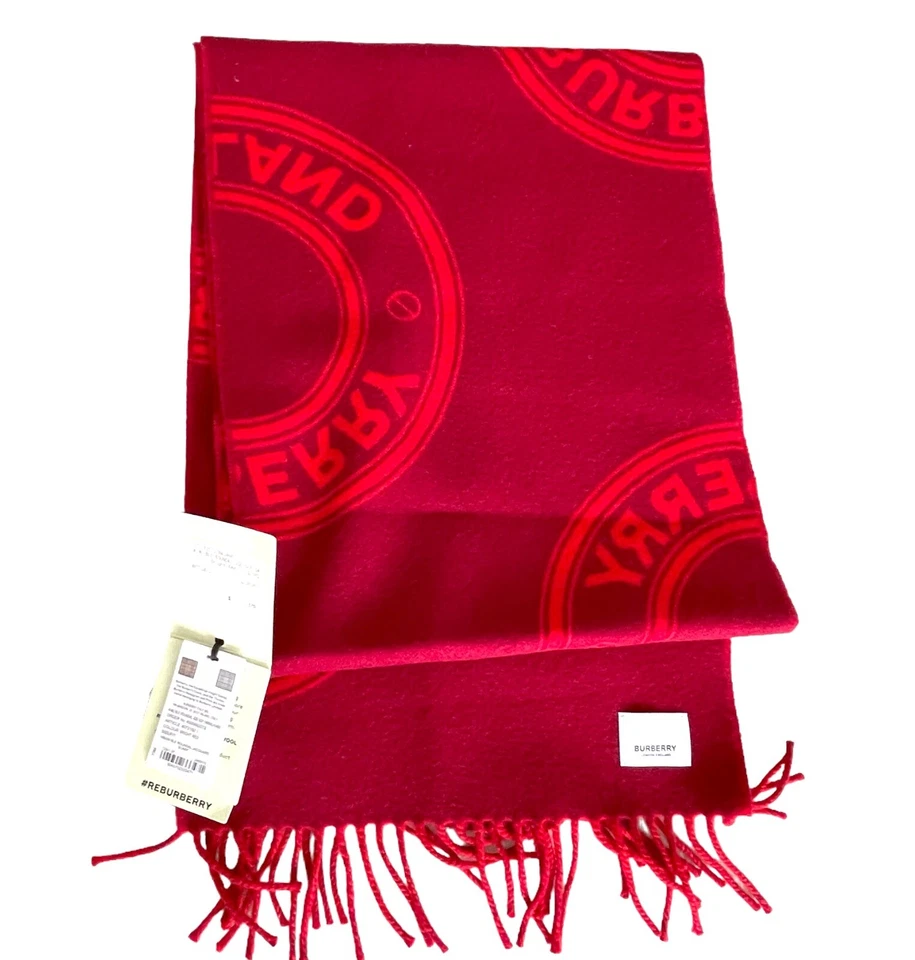 Bufanda redonda reversible Burberry rojo brillante, 100 % lana, con logo Foto 4 de 4