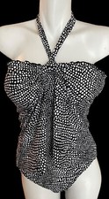 Island Waves Halter 2-Piece Swimsuit Womens Size 16 Black White Geometric