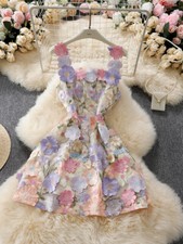 Vacation Suspender Dress Summer Women's Embroidered Flower Short Skirt A-line