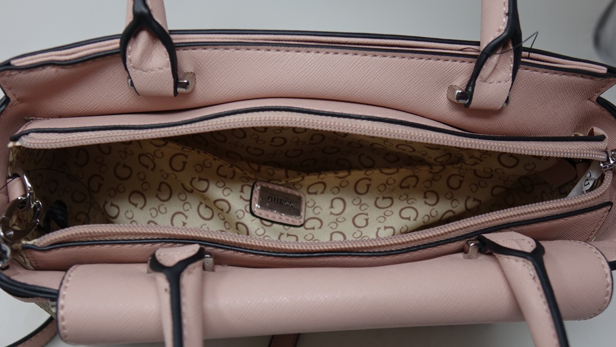NEW GUESS Women's Brown Pink Logo Print Satchel Handbag Purse