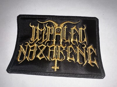 IMPALED NAZARENE, GOLD BAND LOGO, 4X2.5 INCHES, EMBROIDERED PATCH