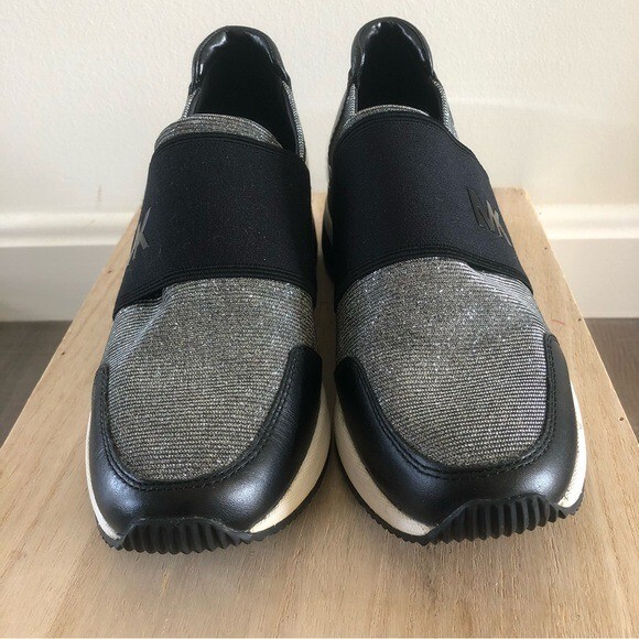 Michael Kors Black & Silver Felix Leather Trainer Sneakers 6 View 3