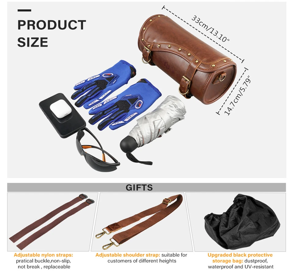 Waterproof Motorcycle Front Fork Tool Bag Luggage Handlebar Saddlebag For Harley - Image 2 of 4