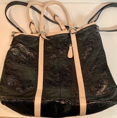 David Jones Vegan Leather Shopper Tote Shoulder Bag Black Cream Purse bag