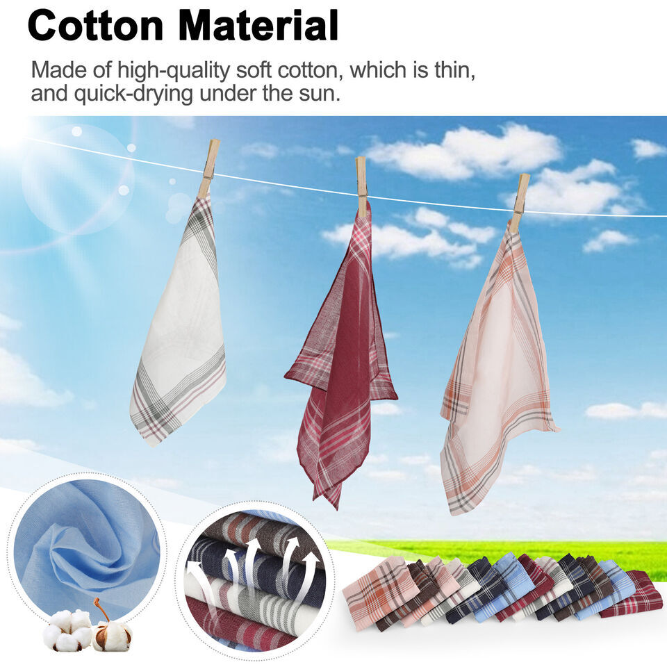 12-Pack Men's Premium Cotton Handkerchiefs - Classic Plaid Pocket Squares Hanks For Men & Women