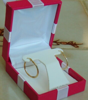 SCHÖNE 10K GELBGOLD SEIL CREOLEN SCHNAPPVERSCHLUSS 3/4'' NEU GESCHENKBOX E