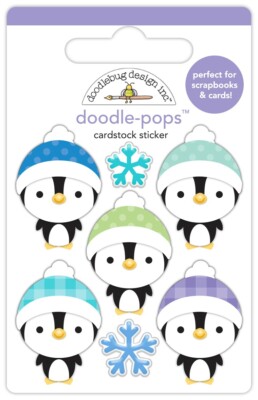 Doodlebug Doodle-Pop Stickers Penguin Pals Hats Snowflakes Purple Blue Lime