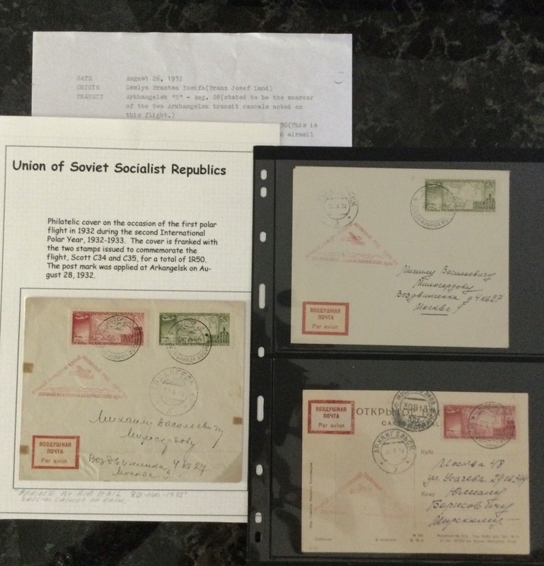 2 COVERS+CARD=RUSSIA=1932=FIRST POLAR FLIGHT=FRANZ JOSEF LAND to ARKHANGEL#03782