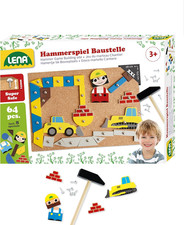Lena 65828 Hammerspiel, Nagelspiel Mit 64 Bunten 8 Baustellen Teilen, Grundplatt