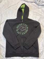 QUIKSILVER Boy's Dark Gray Hoodie Sweatshirt Full Zip Sherpa Youth XL 18/20 Y2K