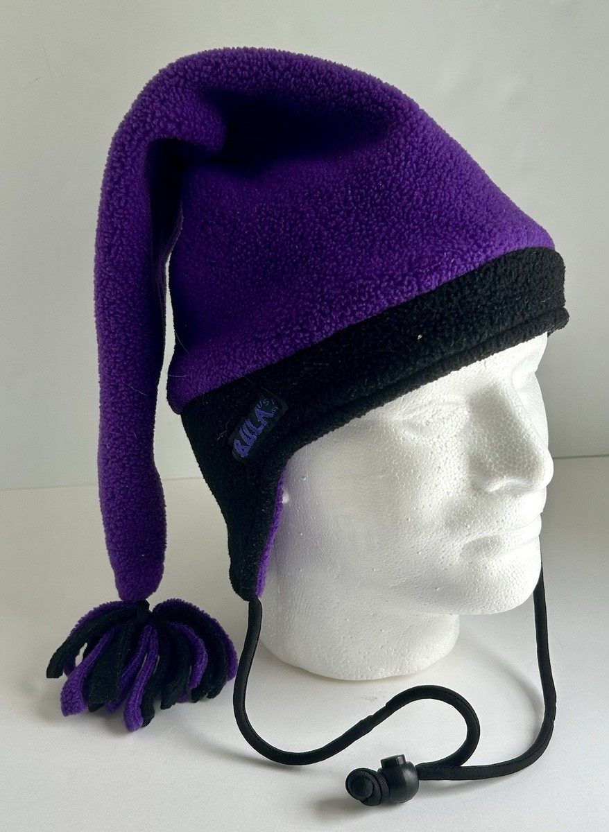 Vintage Bula Long Jester Hat Purple Black Fleece Winter  display picture 2
