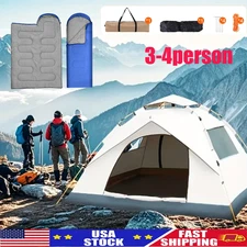 3-4 Person Pop Up Tents Windproof Instant Tent for Camping Hiking with Sleep Bag