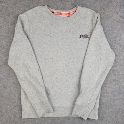 Superdry Sweatshirt Mens Medium Gray Fleece Pullover Crewneck Orange Label