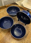 Set of 4 Blue Speckled Enamelware Camping Bowls 6" Vintage Graniteware Cereal — photo 1