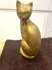 Mid Century Modern Brass Cat Statue 12 Inch T...