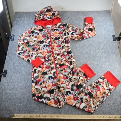Tipsy Elves Meowy Catmus One Piece Mens XS Unisex Print Cats Hooded W/Pockets