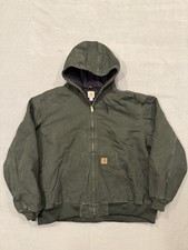 Carhartt J130 MOS Green Duck Canvas Active Bomber Jacket Hooded Full Zip SZ 3XL