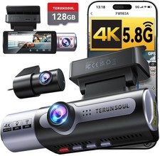 TERUNSOUl 4K Dash Cam Front  Rear, Full HD 3 Channel - 128GB SD  Hardwire Kit 