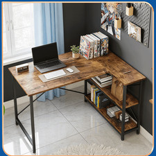 120cm Brown L-Shaped Corner Desk Table with Drawer Home Office PC Workstation