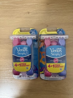 Gillette Venus Simply 3 Disposable Razors 3 Blades Pink Purple Blue 5 Pack 2PACK
