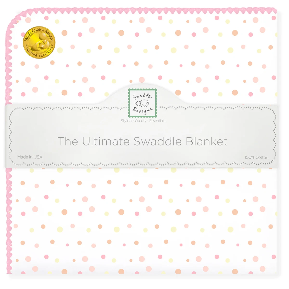 SwaddleDesigns Coperta Ultimate In Flanella Di Cotone Premium - 106x106 Cm, Con Istruzioni Per La Fasciatura, Pois Sterling, Morbida E Leggera - 3