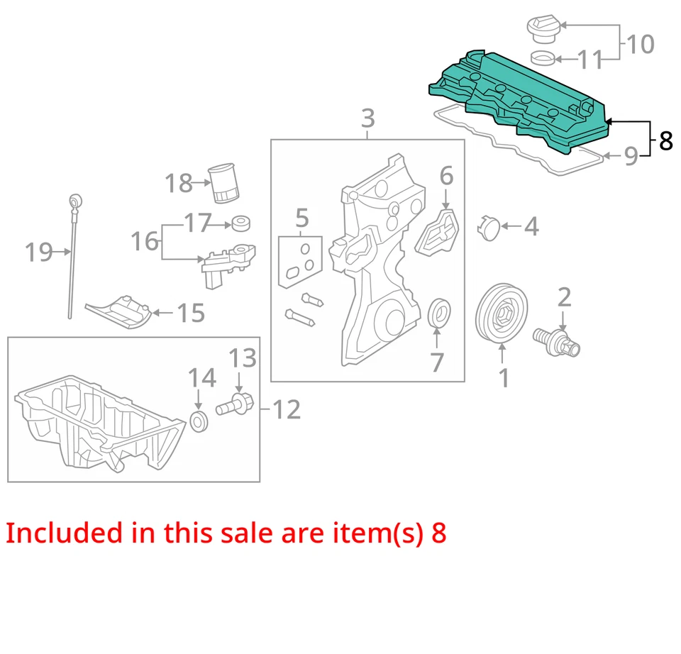 Cubierta de válvula de motor de 1,8 L 12310RNAA01 OEM para Honda Civic 2006-2015 Foto 4 de 4