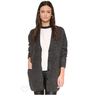 JUST FEMALE JUSSI Women's Small Gray Thick Wool Alpaca Blend Cardigan Sweater