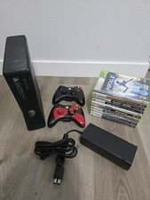 Xbox 360 Slim Console Bundle 320GB Tested Working w/ 2 Controllers & 10 Games
