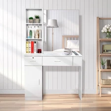 Salon Barber Station,Wall Mounted Hair Styling Salon Station with Mirror ,Whtie