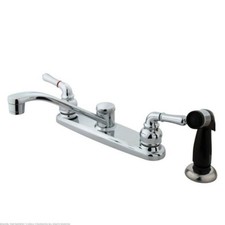 Kingston Brass Chrome Twin Brass Lever Handles 8" Kitchen Faucet with Sprayer
