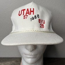 Vintage Holy War White Corduroy Trucker Hat UT Vs BYU 1988 Rare EUC 