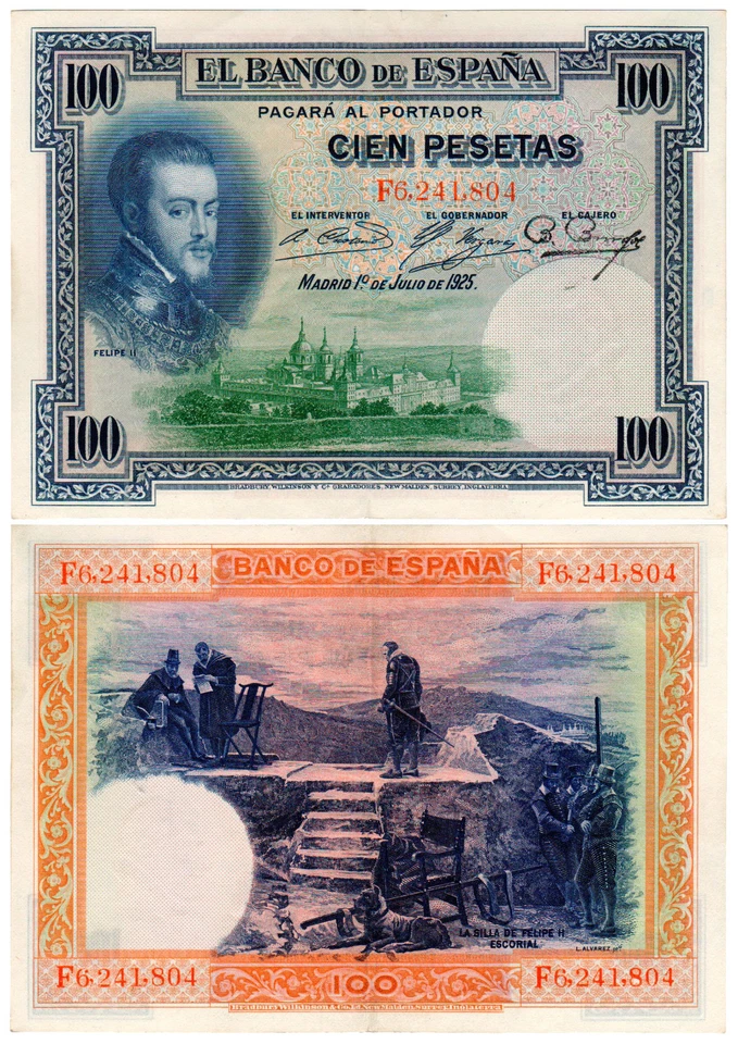 Spain 100 Pesetas P#69c(1) (1925) Banco de España *2 Consecutive Notes* AUNC - Image 2 of 2