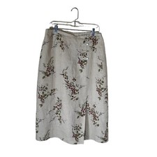 ORVIS Sporting Traditions Women's 100 Linen Floral Design Beige Skirt Size L