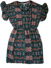 Forever 21 Womens Dress Tribal Aztec Green Flutter Sleeves Size Small Mini