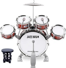 Beginner Kids Drum Set with 5 Drums, Stool  Sticks - Perfect Gift Idea