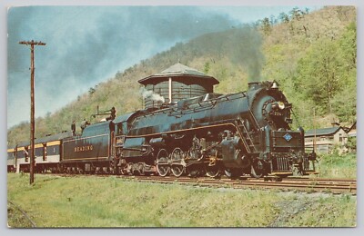 Postcard Reading 4-8-4 Northern # 2102 Marlington West Virginia Excursion Train