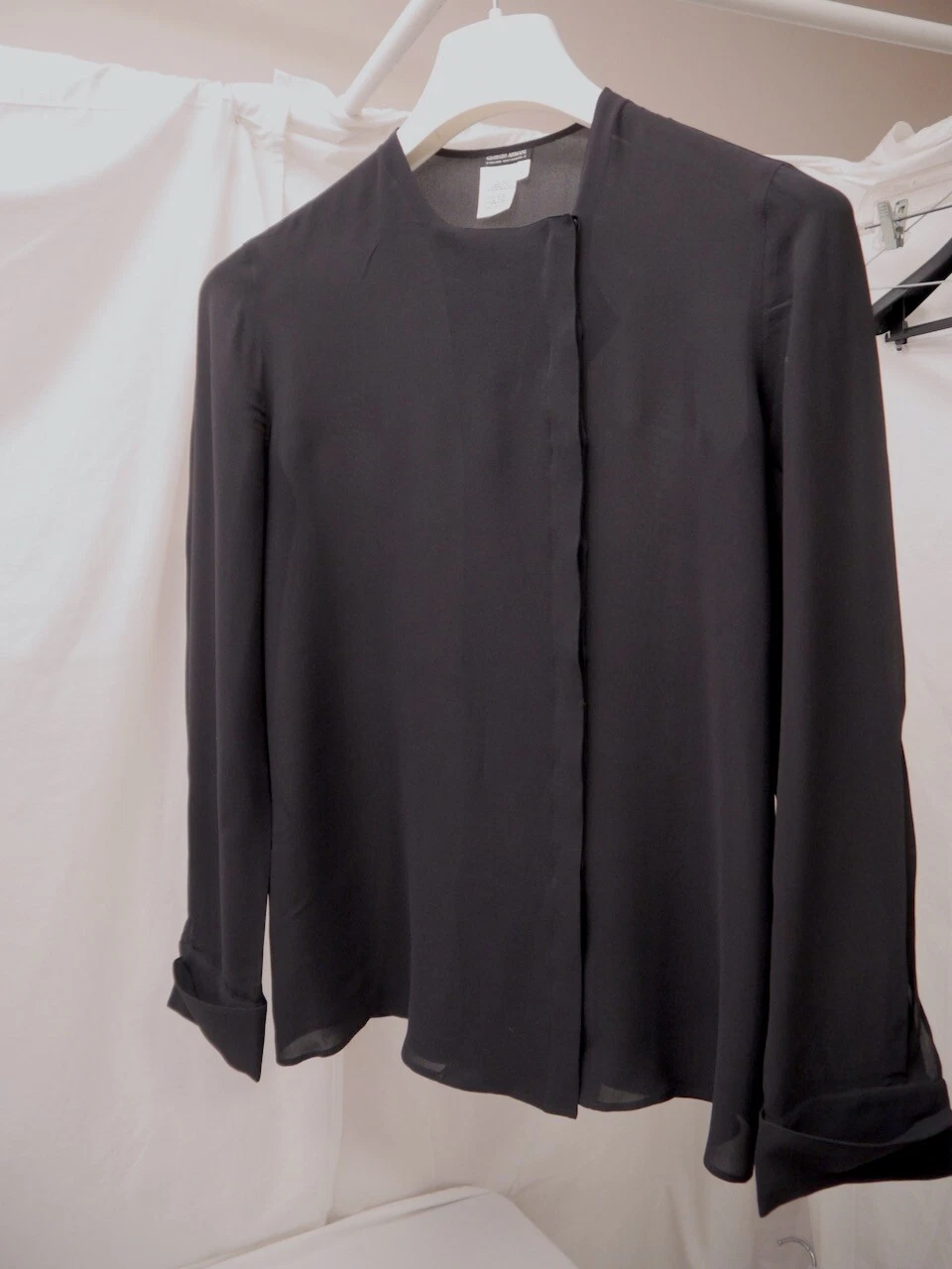 Giorgio Armani — Vintage Giorgio Armani Black Silk Blouse Long Sleeve French Cuffs US14 EU 44