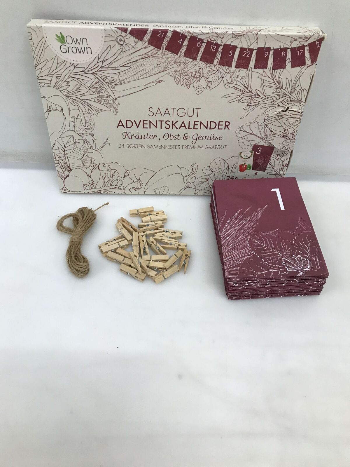 Calendario de semillas OwnGrown con verduras/frutas/hierbas - 24 bolsas