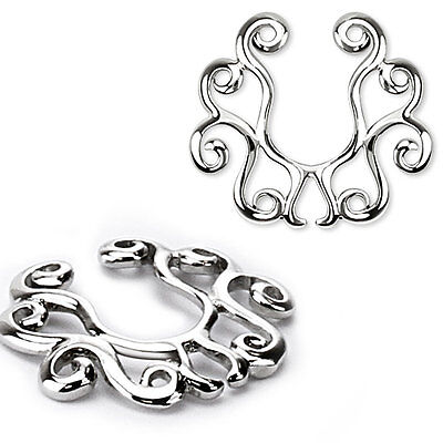 Pair Of Tribal Design Clip On Non Piercing Nipple Rings Shields