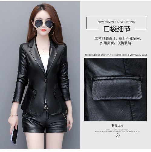 Short Autumn Women's Leather Coat Suit Slim Fit Jacket Ladies Leather Jacket - Picture 8 of 13