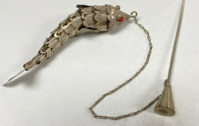 m269 Vintage Reserved Sterling Silver Fish in Motion Straight Pin Stick