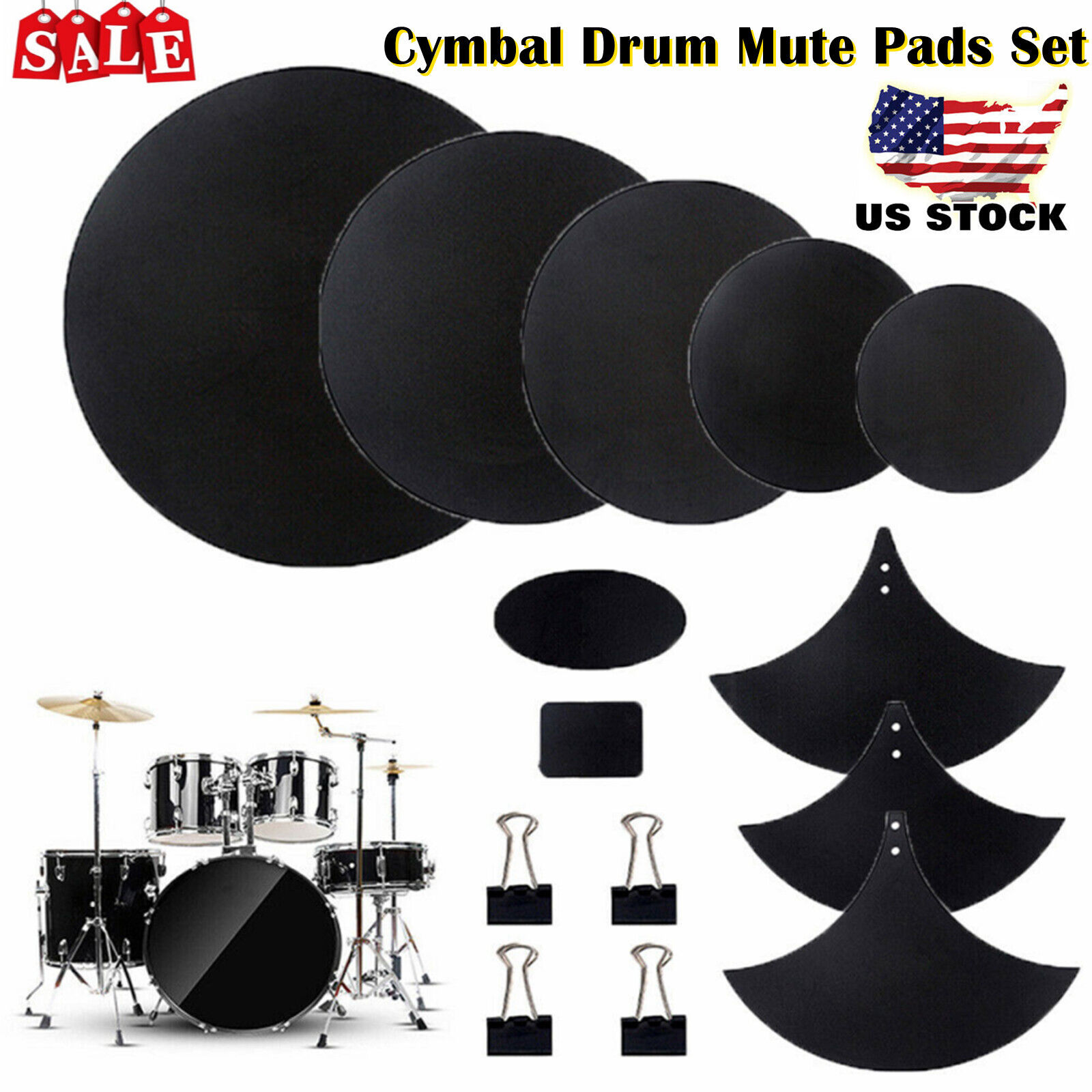 14Pcs Mute Pad Drum Mute Silencer Set for Drum Practice with Cymbal Mutes R9Y6