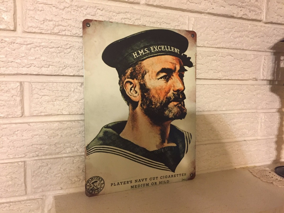 Player's Cigarettes HMS Excellent Sailor Logo Aluminum Sign 9 x 12