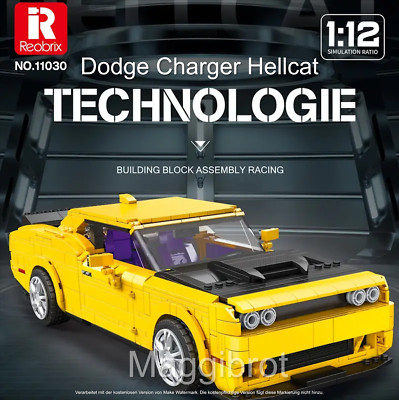 Reobrix 11030 Dod-ge Charger Hell-cat Muscle Car 1470+ pcs Klemmbausteine Set