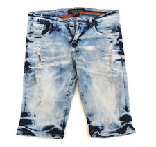 Boys Teen Copper Rivet Fashion Denim Medium Blue Distressed Long Shorts, Size 30