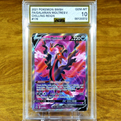 Pokemon Chilling Reign Galarian Moltres V 176/198 AGS Gem-MT 10